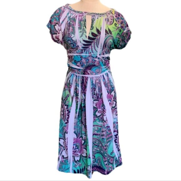 Believe USA Dress Colorful Sublimation Floral Botanical Print Sz M #15H - Picture 1 of 9